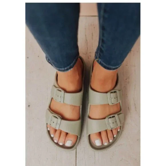 !! NEW !! Lightweight Double Buckle Sandals – Sage Green - Picture 4 of 10